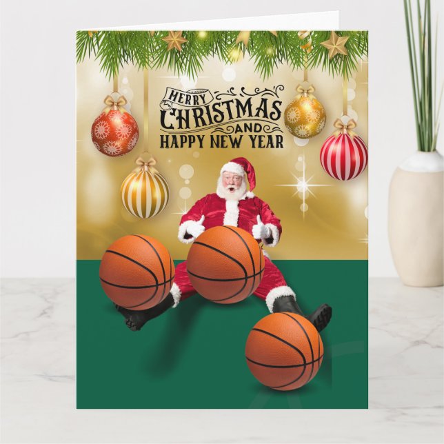 Basketball Jultomten God jul, nyår Kort (Framsida)