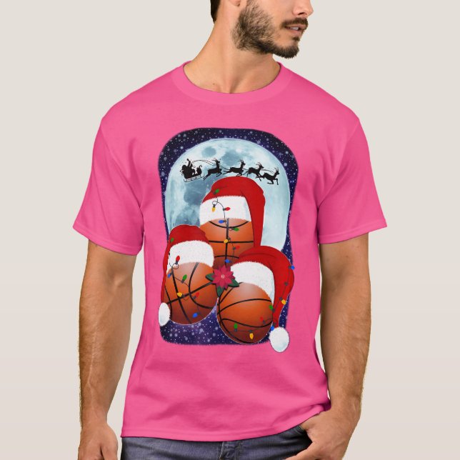 Basketball jultomten Hat Måne Reindeer Light T Shirt (Framsida)
