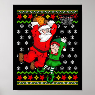 Basketball Jultomten Slam dunk Elf Ugly Christma Poster