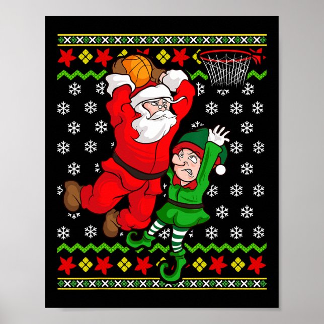 Basketball Jultomten Slam dunk Elf Ugly Christma Poster (Framsidan)