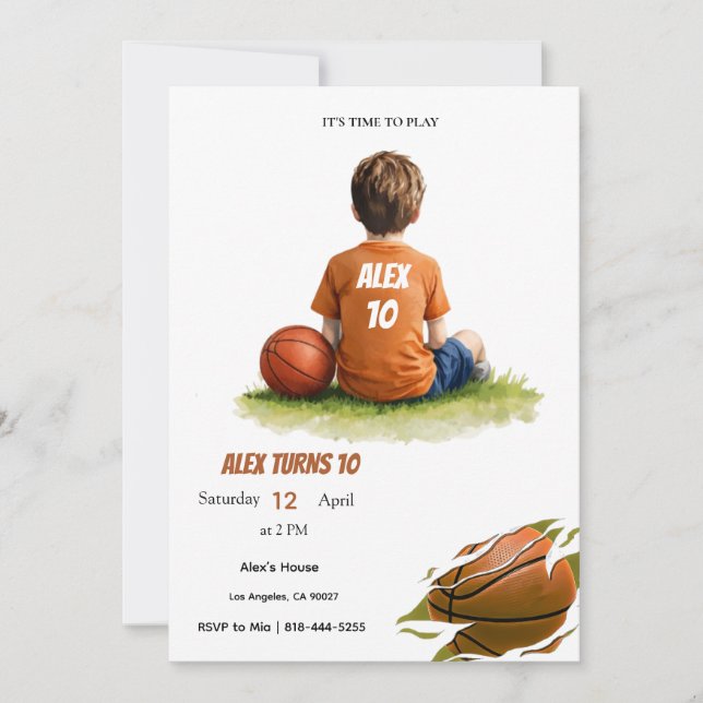 Basketball Kids Birthday Invitation | Personalized Inbjudningar (Framsida)