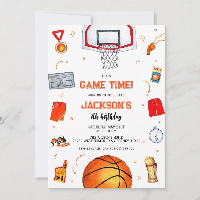 Basketball Kids Boy Birthday Party Invitation Inbjudningar (Framsida)