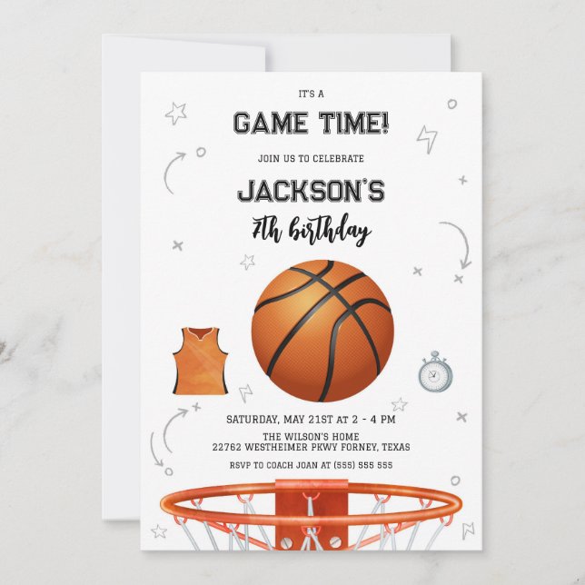 Basketball Kids Boy Birthday Party Invitation Inbjudningar (Framsida)