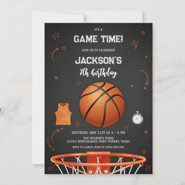 Basketball Kids Boy Birthday Party Invitation Inbjudningar (Framsida)
