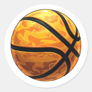 BASKETBALL KLASSIC ROUND STICKER RUNT KLISTERMÄRKE