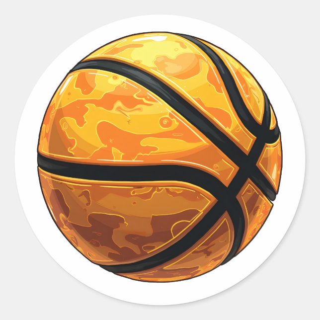 BASKETBALL KLASSIC ROUND STICKER RUNT KLISTERMÄRKE (Framsida)