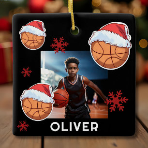 Basketball Kula Tomte Hatt Namn Foto Jul Julgransprydnad Keramik
