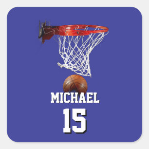 Basketball Lägg till Ditt Namn & Nummer Pop Art Fyrkantigt Klistermärke