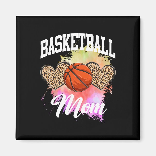 Basketball Leopard Heart tie dye Basketball Mamma  Magnet (Framsidan)