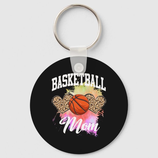Basketball Leopard Heart Tie Dye Basketball Mamma  Nyckelring (Framsida)