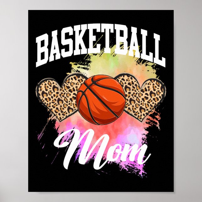 Basketball Leopard Heart tie dye Basketball Mamma  Poster (Framsidan)