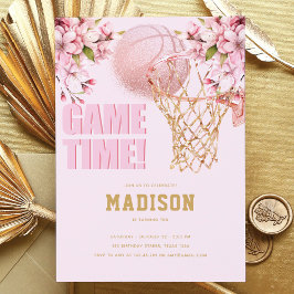 Basketball Luxury Girl Birthday Rosa Guld Inbjudningar