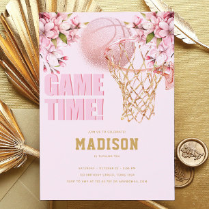 Basketball Luxury Girl Birthday Rosa Guld Inbjudningar