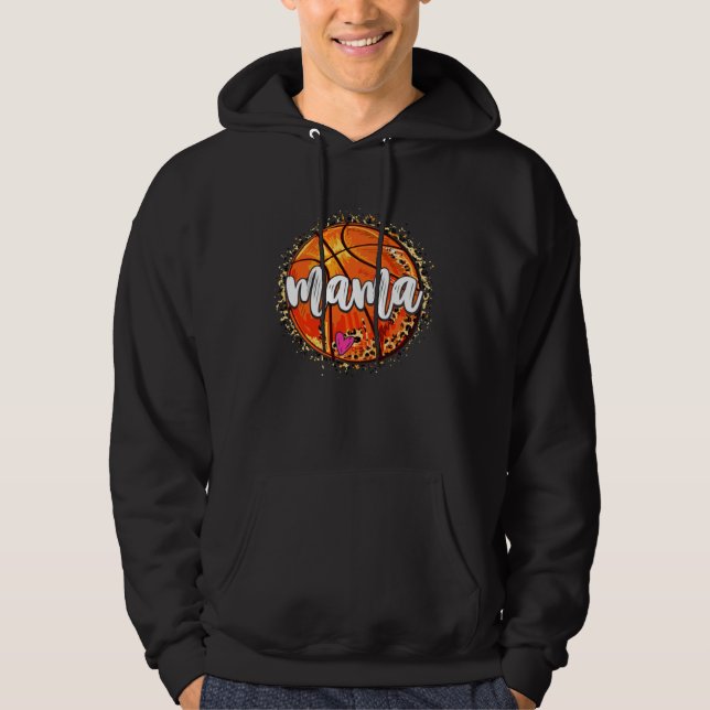 Basketball Mama Sports Mom Leopard Basketball Moth Hoodie (Framsida)