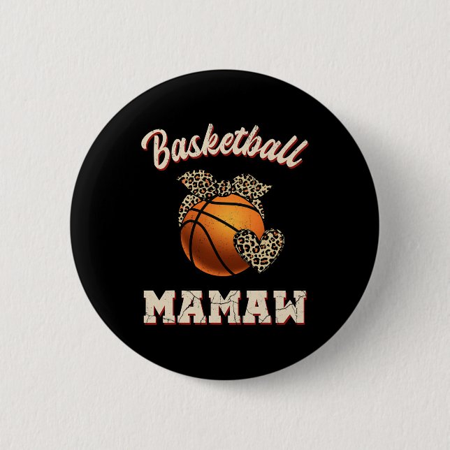 Basketball Mamaw Bandana Leopard Heart Fläkt Mor Knapp (Framsida)