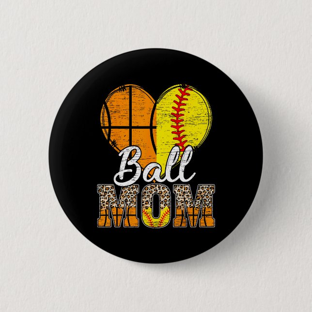 Basketball Mamma Heart Softball Mamma Leopard Mor" Knapp (Framsida)