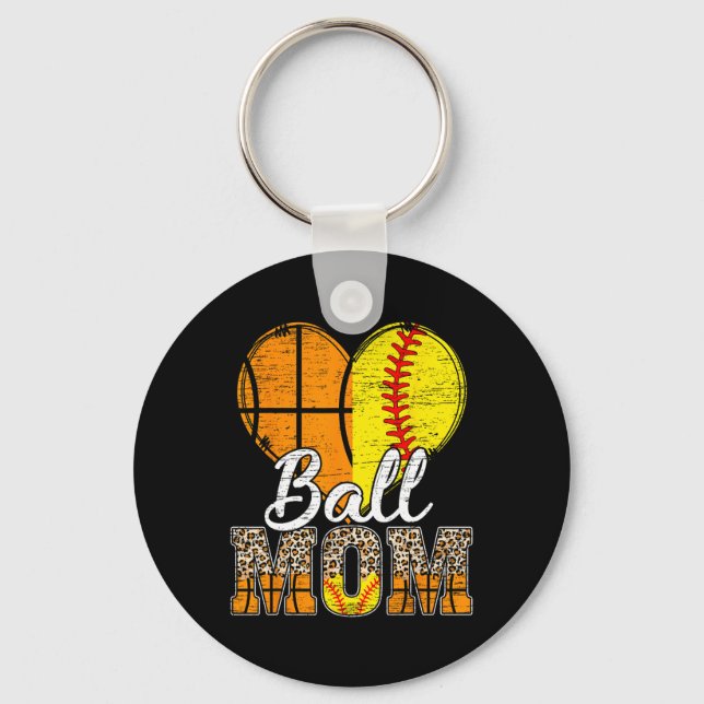 Basketball Mamma Heart Softball Mamma Leopard Mor" Nyckelring (Framsida)