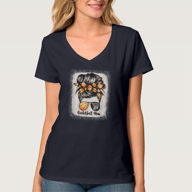 Basketball Mamma Messy Bun Mamma Bleached Basketba T Shirt (Framsida)