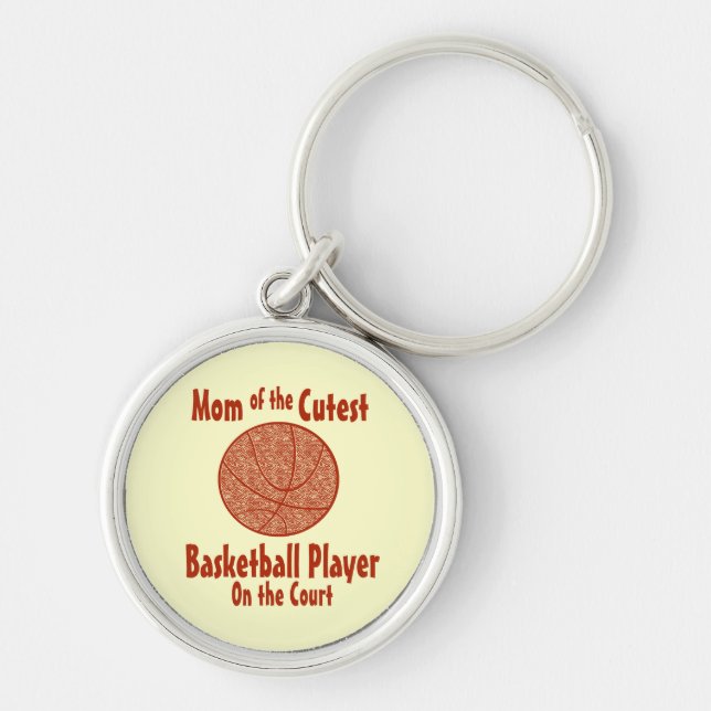 Basketball Mamma Rund Silverfärgad Nyckelring (Framsidan)