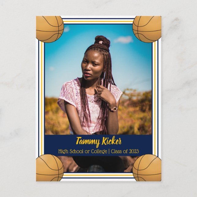 Basketball Marin & Guld Examen Meddelande Vykort (Framsida)