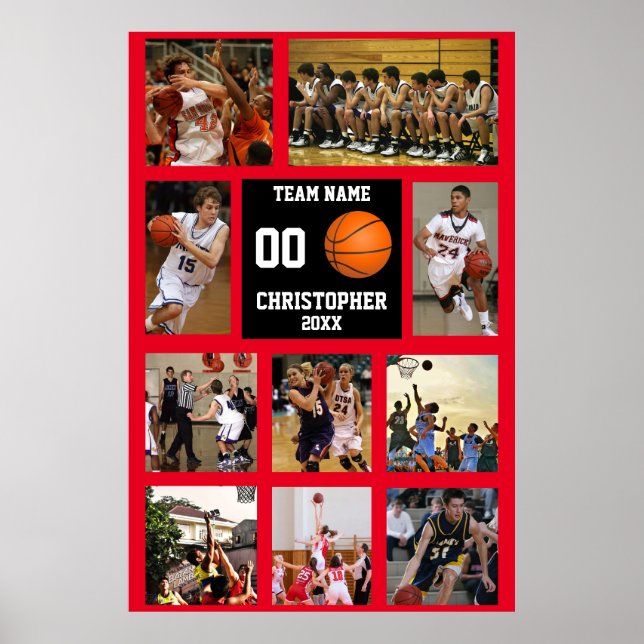 Basketball Memories Red Photo Collage Poster (Framsidan)