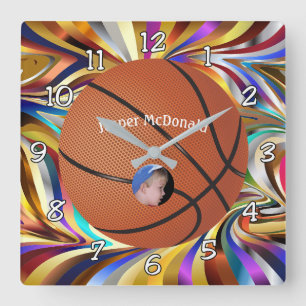 Basketball Multi-färg BKgrd Photo Personalize Fyrkantig Klocka