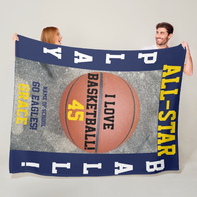 Basketball Navy Team Personlig Fleece Blankets (På plats)