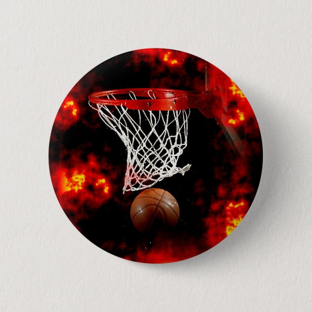 Basketball Net, Boll & Flames Knapp (Framsida)