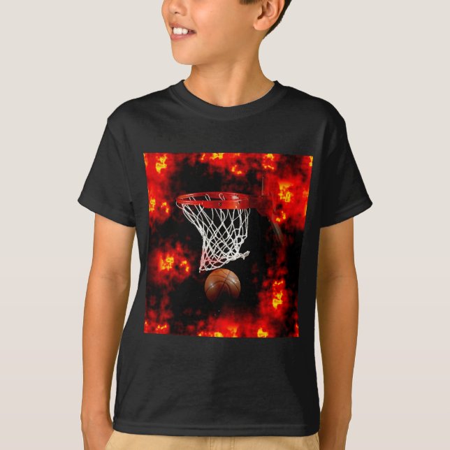 Basketball Net, Boll & Flames T-shirt (Framsida)