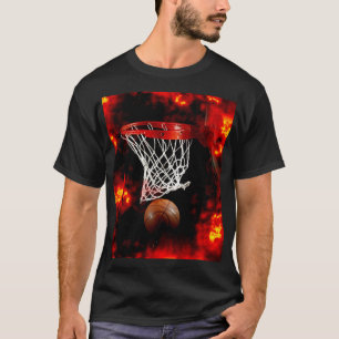 Basketball Net, Boll & Flames Tee Shirt