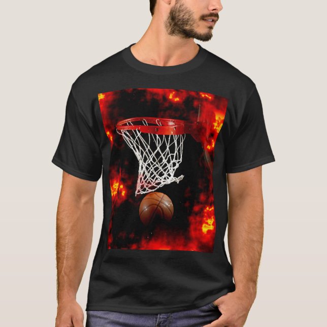 Basketball Net, Boll & Flames Tee Shirt (Framsida)