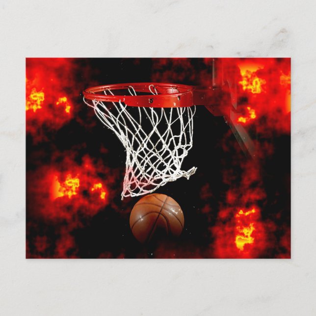 Basketball Net, Boll & Flames Vykort (Framsida)