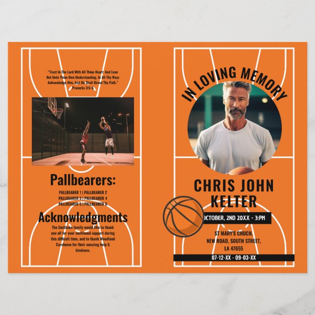 Basketball Obituary-order för tjänst Reklamblad (Framsidan)