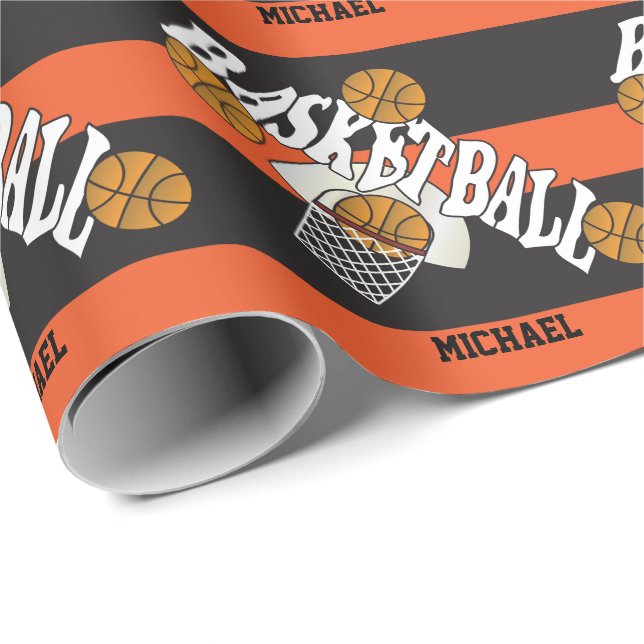 Basketball Orange Black Presentpapper (Rullad Hörn)