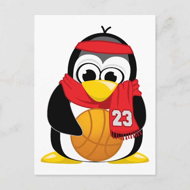 Basketball Penguin Scarf Vykort (Framsida)