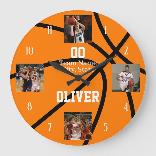 Basketball Photo Collage Large Clock Stor Klocka (Framsida)