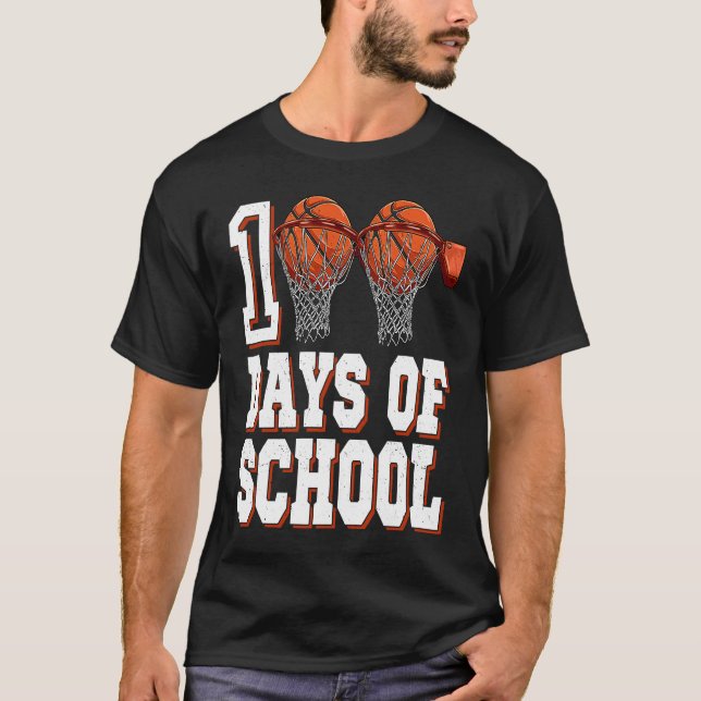 Basketball Player 100 Days Of School Student Boys  T Shirt (Framsida)