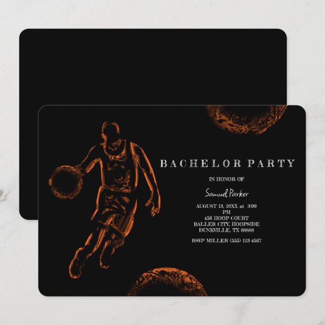Basketball Player Bachelor/Födelsedagsfest Sports Inbjudningar (Fram/baksida)