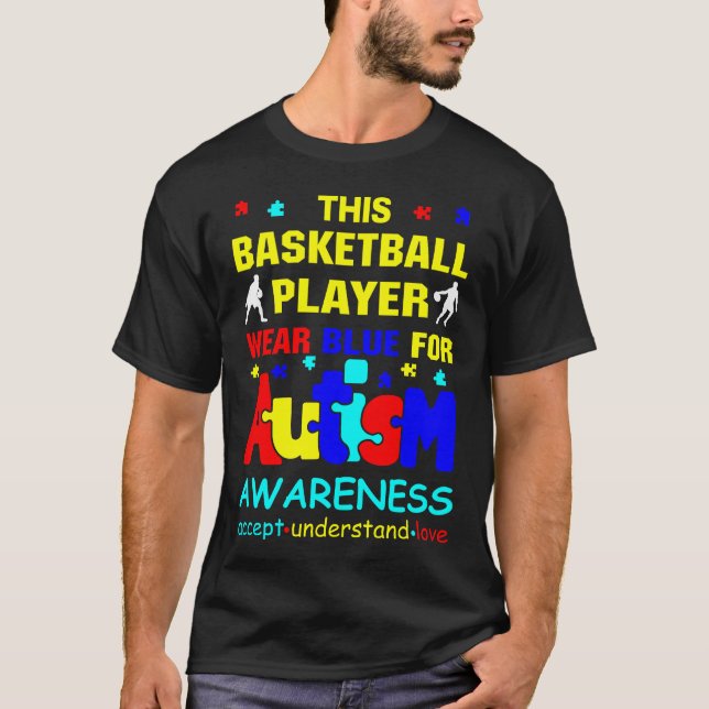 Basketball Player Bära Blue för Autism-medvetenhet T Shirt (Framsida)