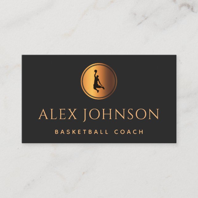 Basketball Player Coach Silhouette Elegant Guld B Visitkort (Framsida)