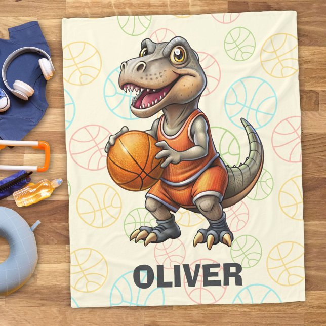 Basketball Player Cute Dinosaur Fleecefilt (Skapare uppladdad)