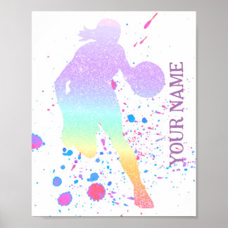 Basketball Player Girl Coach Gradient Team Court Poster