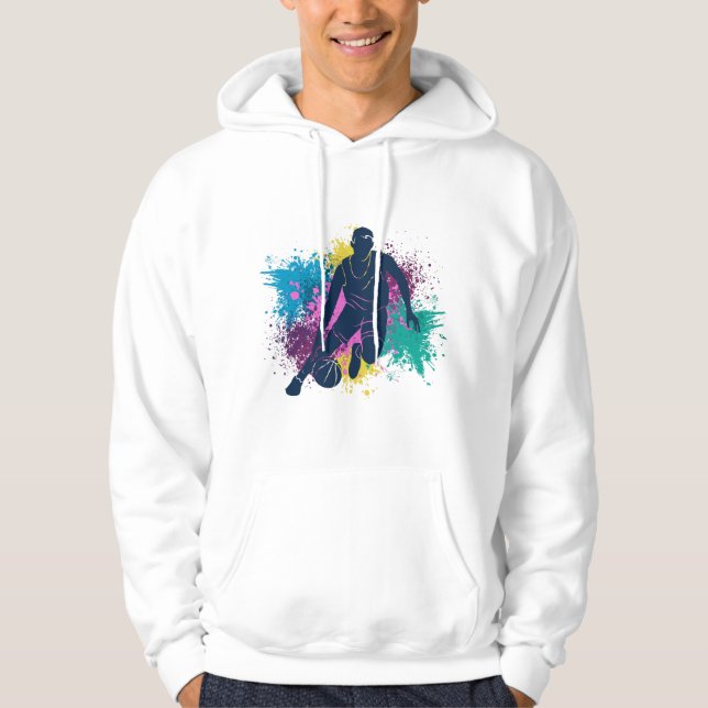 Basketball Player Grungy Färg Stänk Hoodie (Framsida)