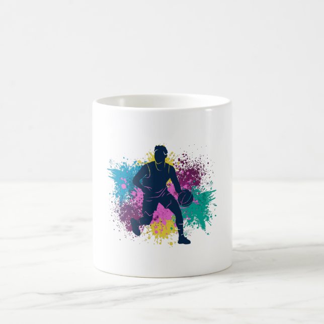 Basketball Player Grungy Färg Stänk Kaffemugg (Center)