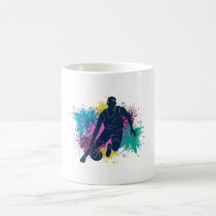 Basketball Player Grungy Färg Stänk Kaffemugg