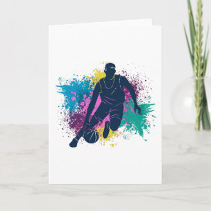 Basketball Player Grungy Färg Stänk Kort