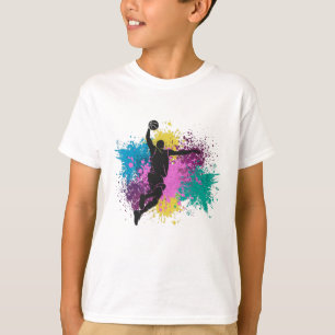 Basketball Player Grungy Färg Stänk T Shirt