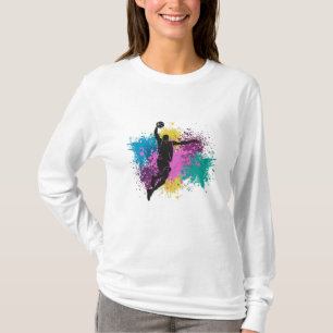 Basketball Player Grungy Färg Stänk T Shirt