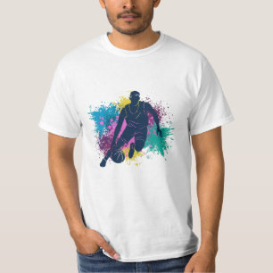 Basketball Player Grungy Färg Stänk T Shirt