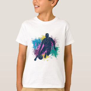 Basketball Player Grungy Färg Stänk T Shirt